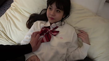 Petite Japanese schoolgirl gets creampied and gives handjob in hotel room